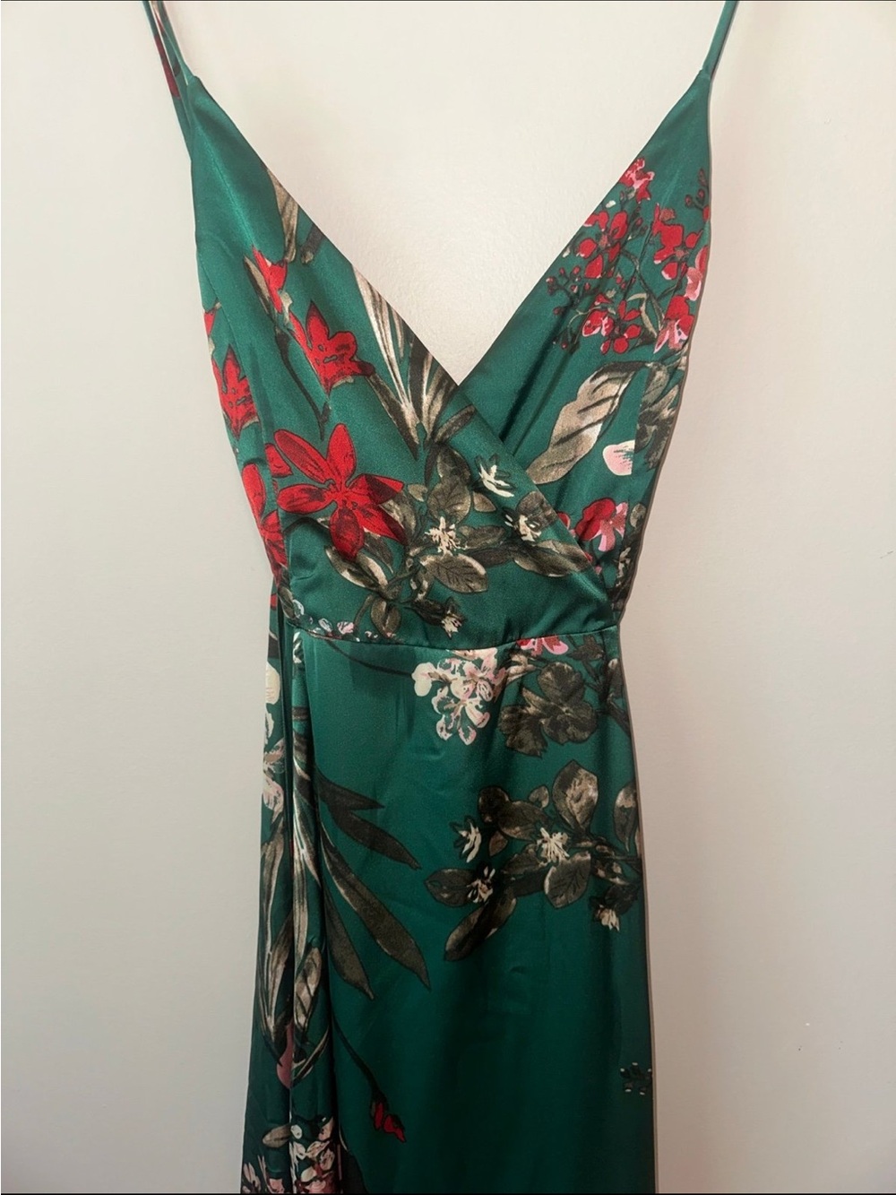 NWT! Lulu's Still the One Emerald Green Floral Print Satin Maxi Dress. Womens XL - Picture 5 of 6